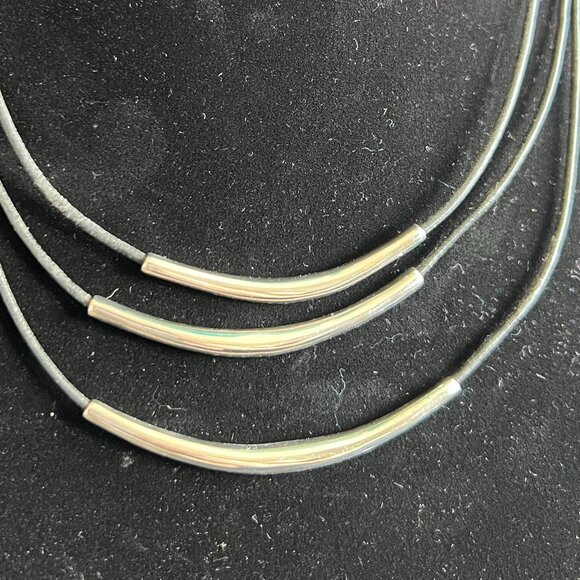 Silpada Black Leather Sterling Silver Tubes Necklace Multi Strand - Picture 1 of 4